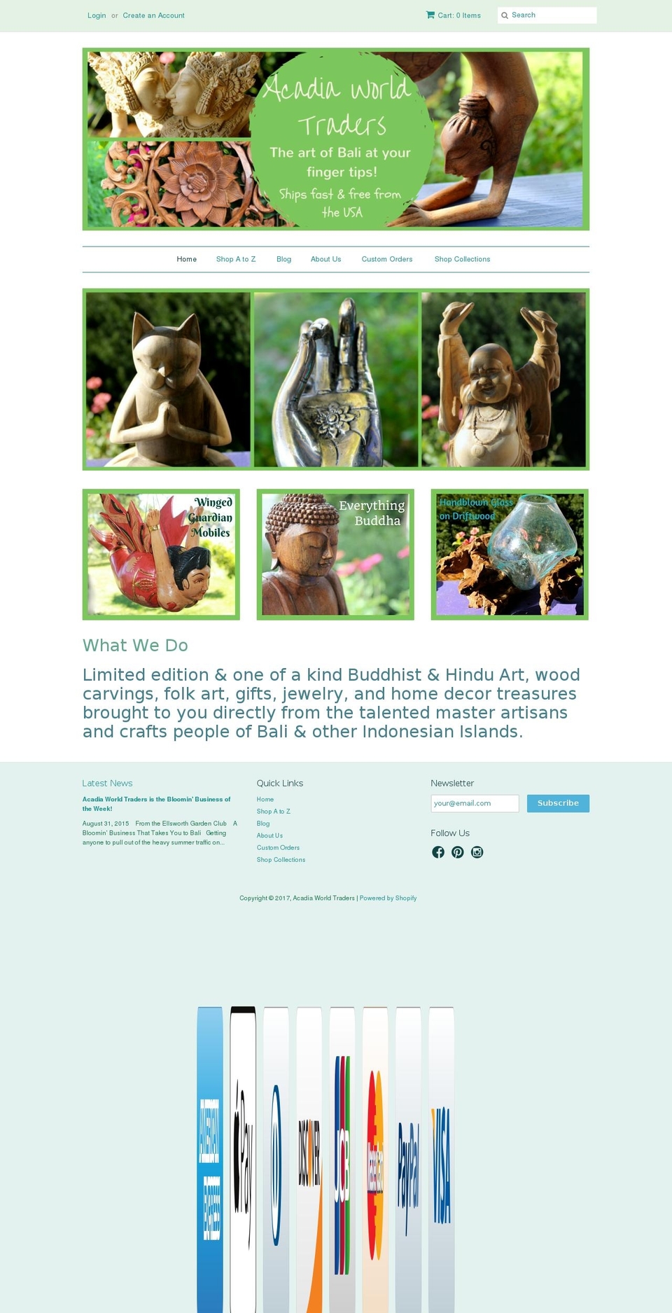 acadiaworld.com shopify website screenshot