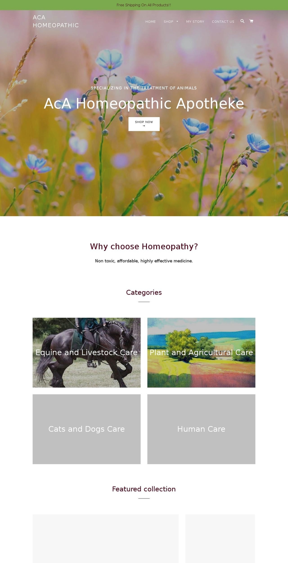 acahomeopathic.com — Shopify storefront screenshot