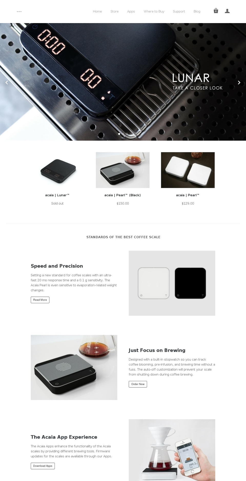 acaia.co shopify website screenshot