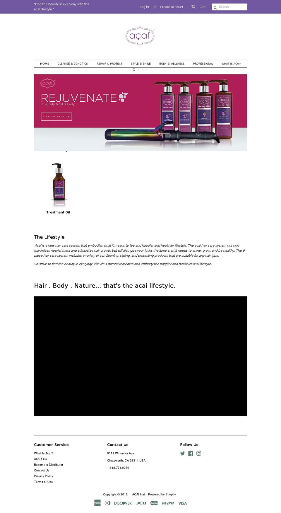 acaihair.com shopify website screenshot