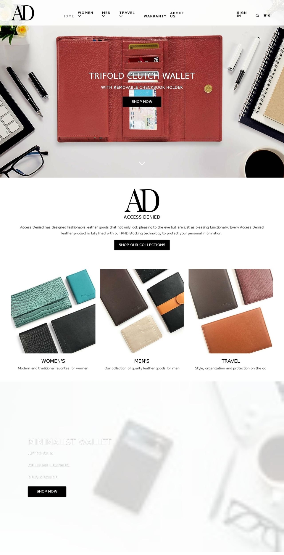 accessdeniedwallet.com shopify website screenshot