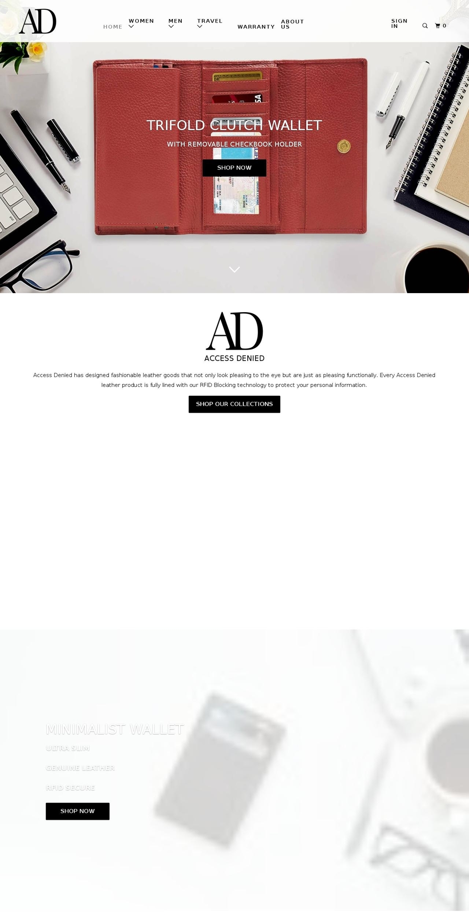 accessdeniedwallets.com shopify website screenshot