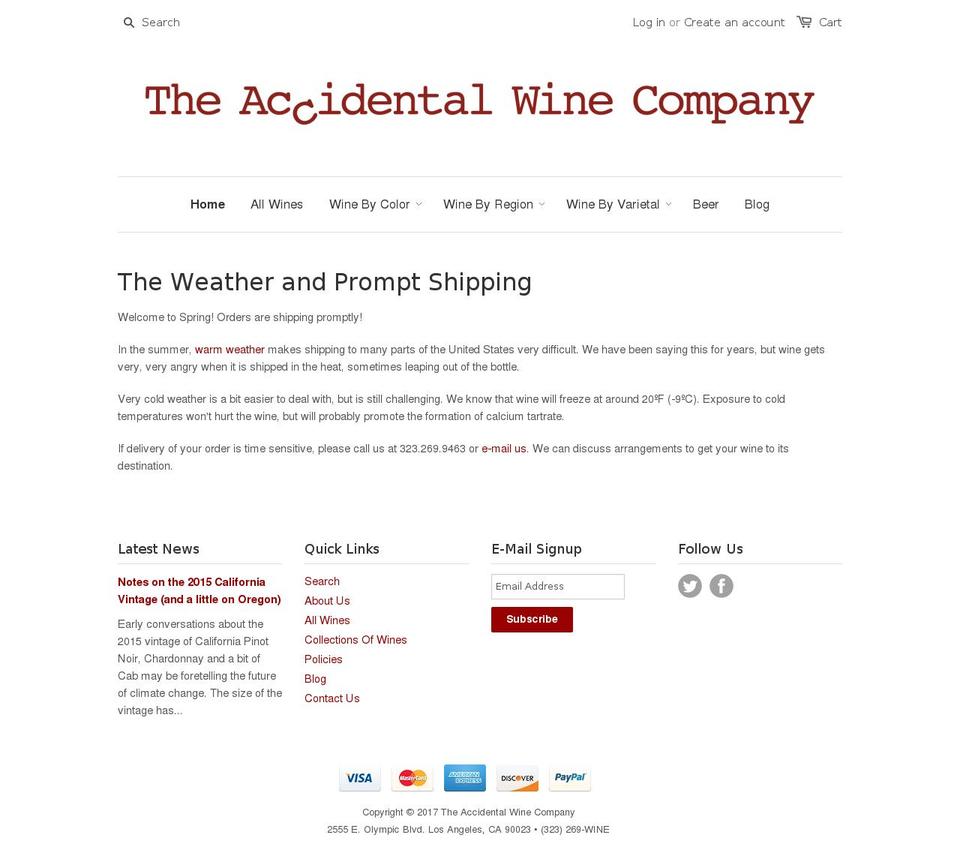 accidentalwine.com shopify website screenshot