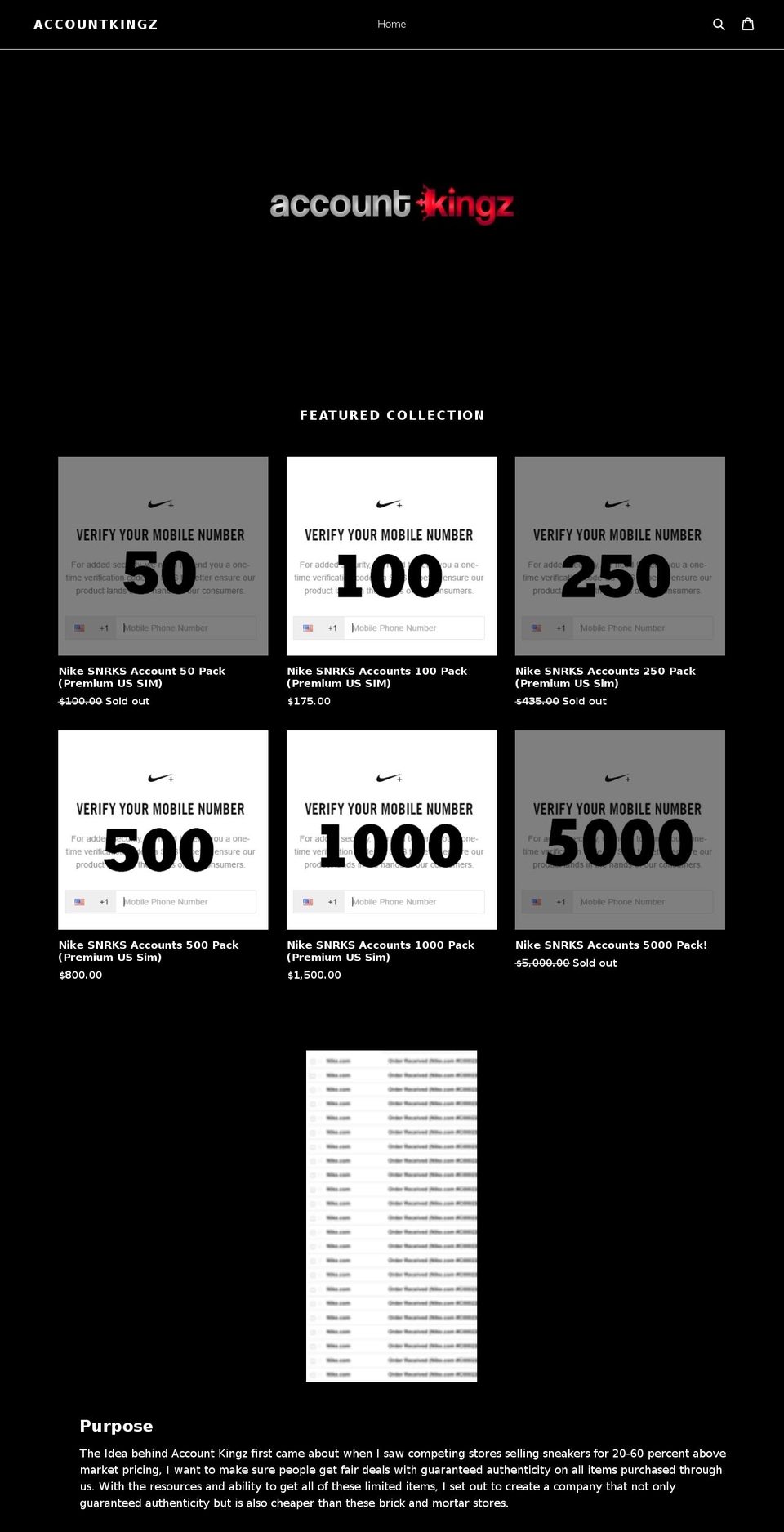 accountkingz.com — Shopify storefront screenshot