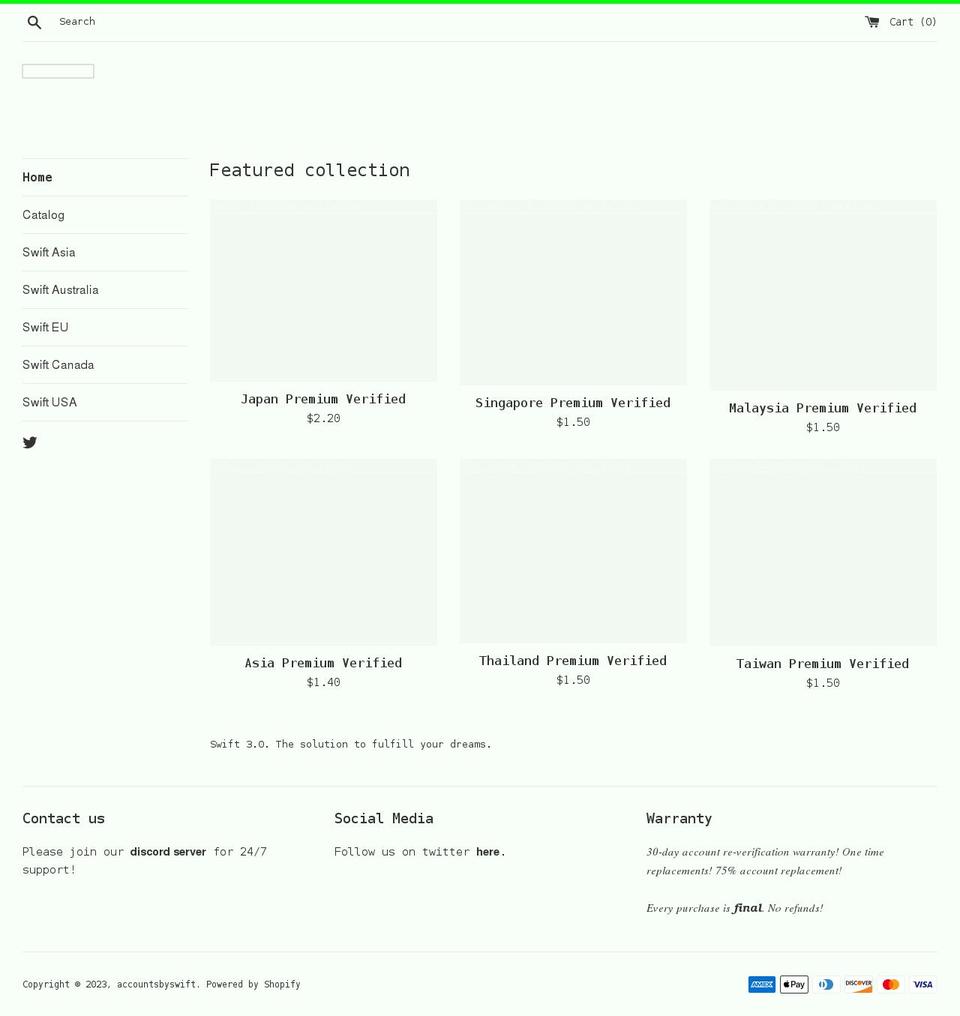 accountsbyswift.com shopify website screenshot