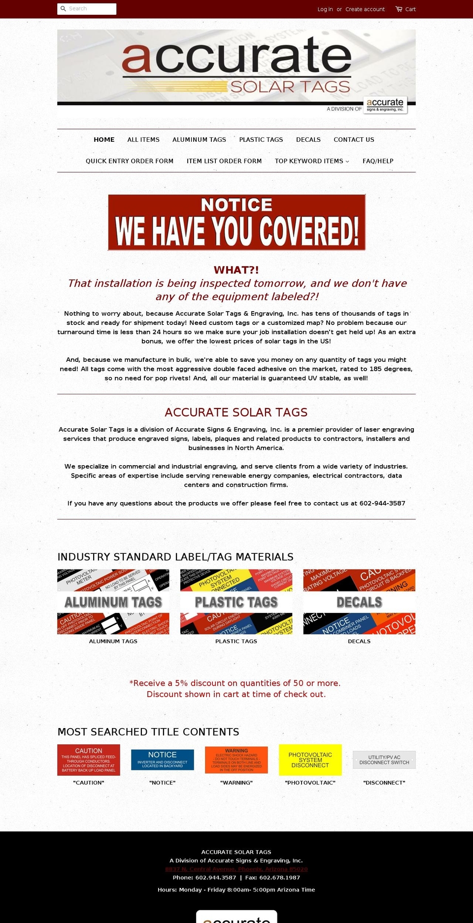 accuratesolartags.com shopify website screenshot