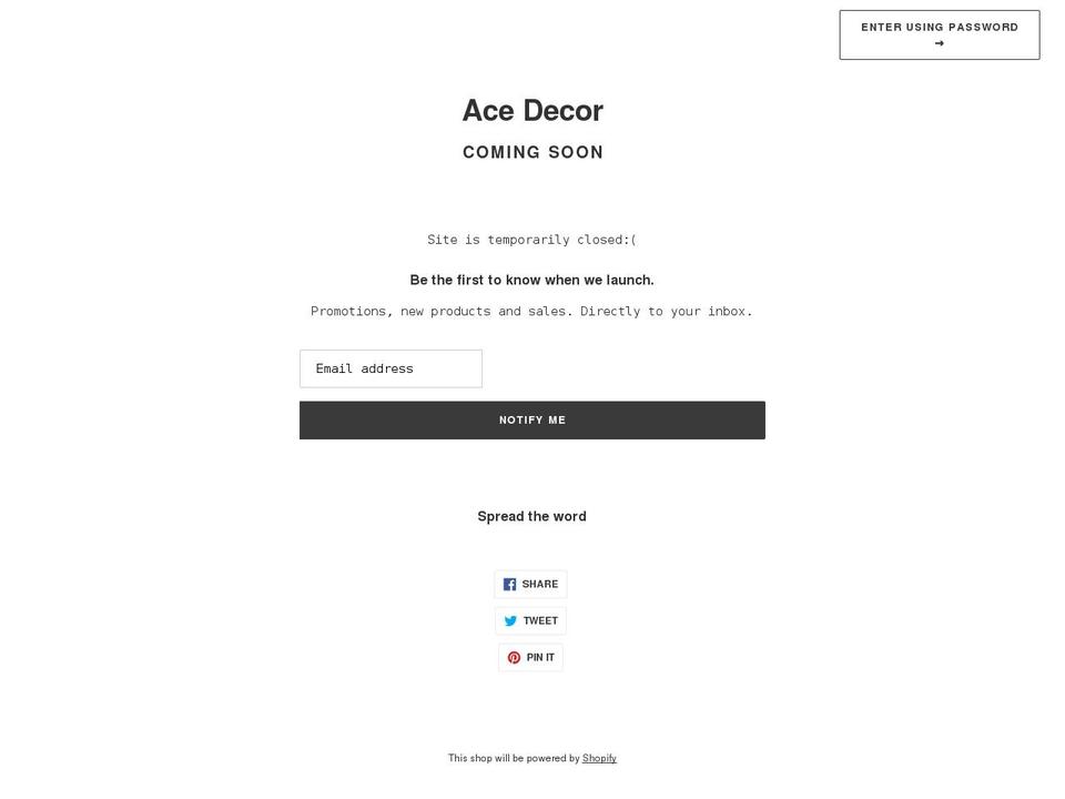ace-homedecor.com shopify website screenshot