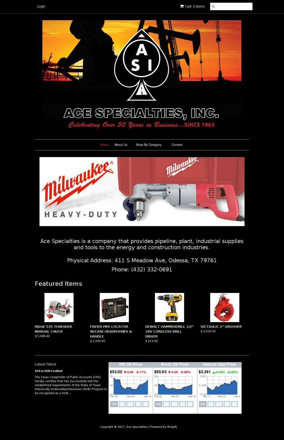 ace-specialties.com shopify website screenshot