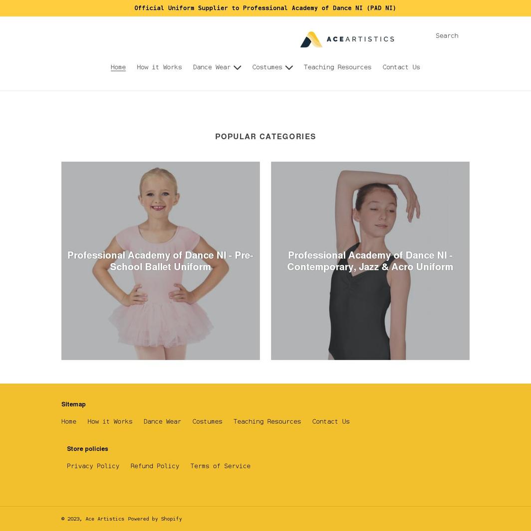 aceartistics.com shopify website screenshot