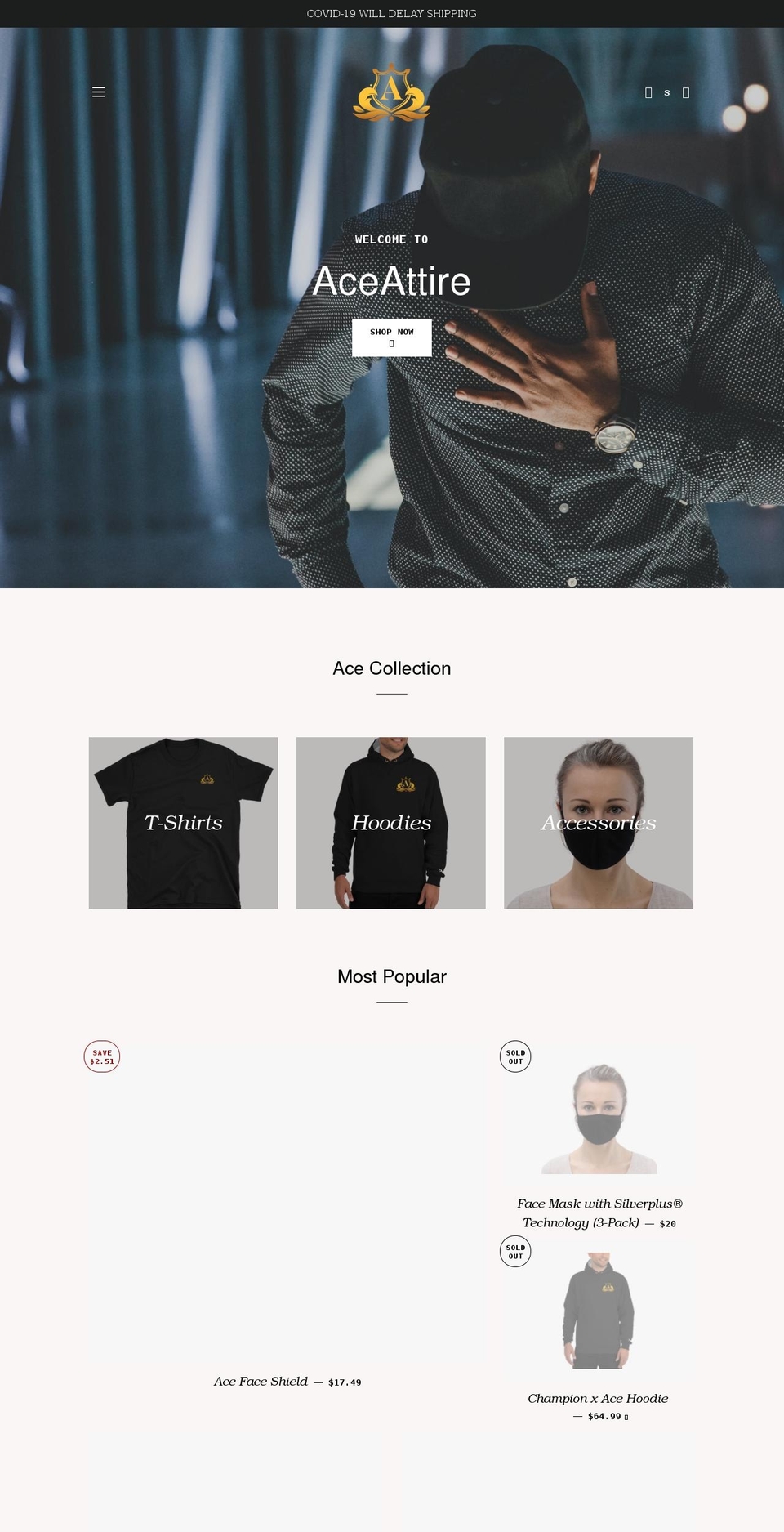 aceattire.com shopify website screenshot
