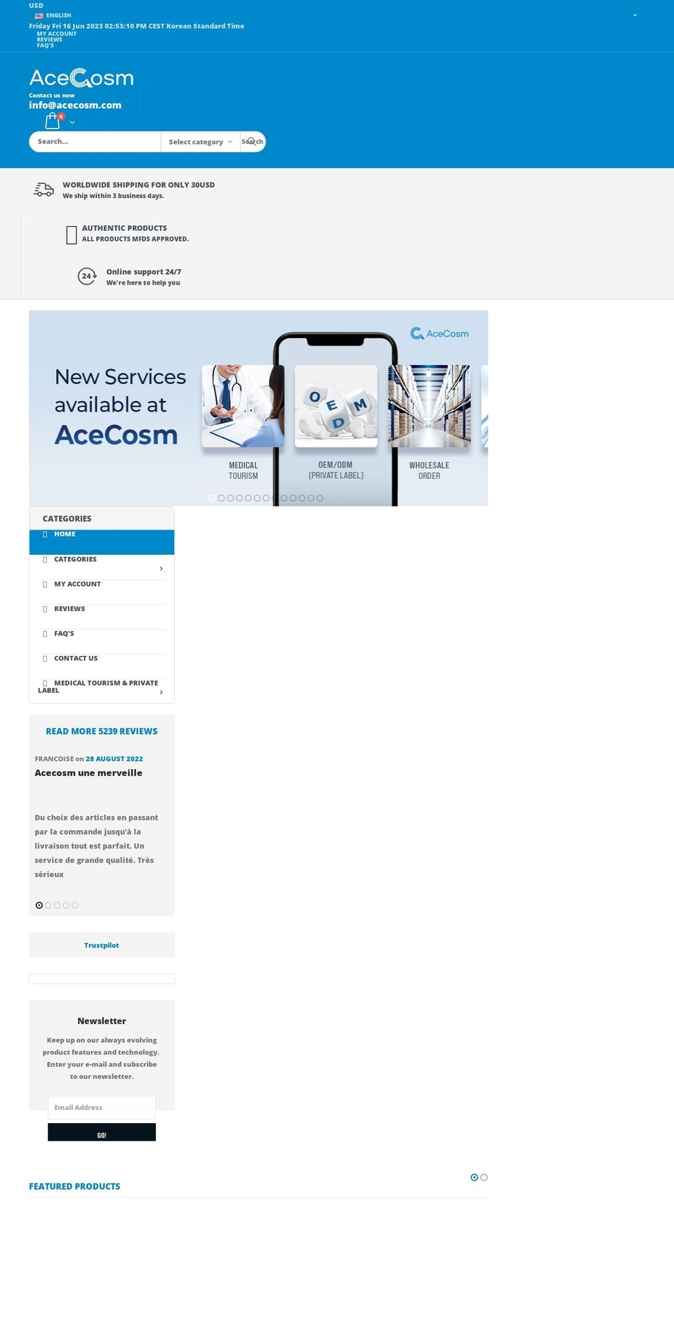 acecosm.com shopify website screenshot