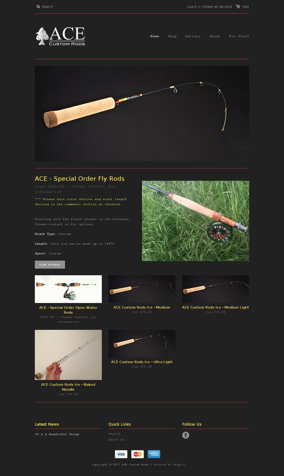 acecustomrods.com shopify website screenshot