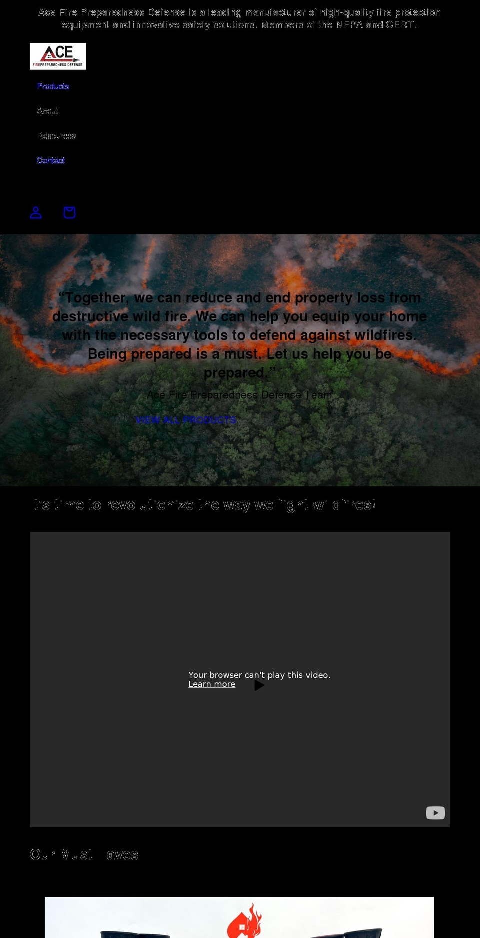 acefirepreparedness.com shopify website screenshot