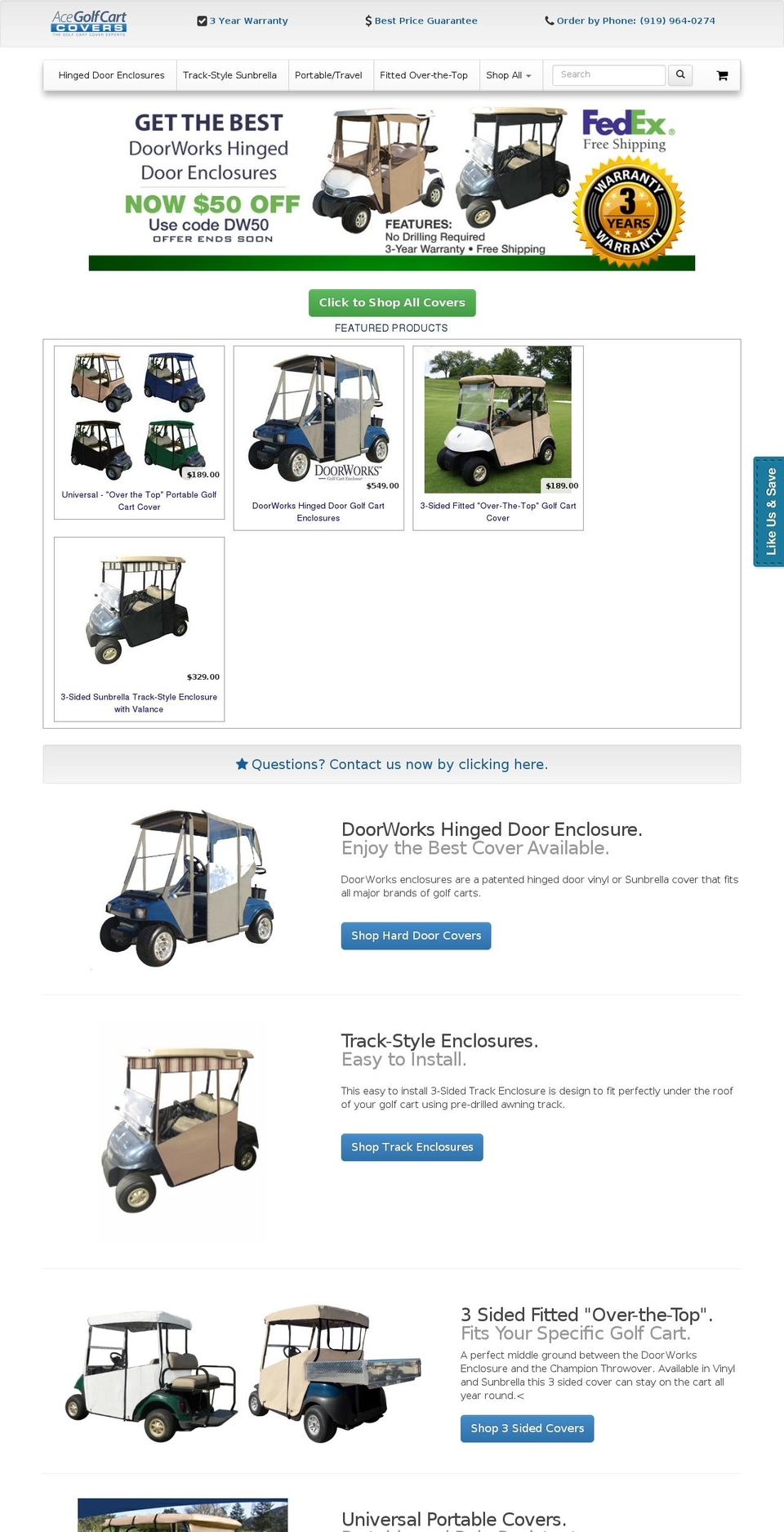 acegolfcartcovers.com shopify website screenshot