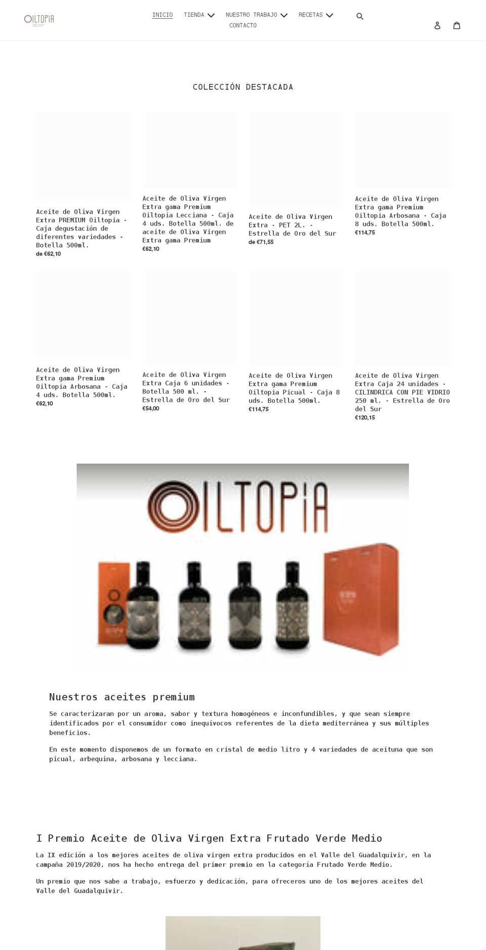 aceiteoiltopia.com shopify website screenshot