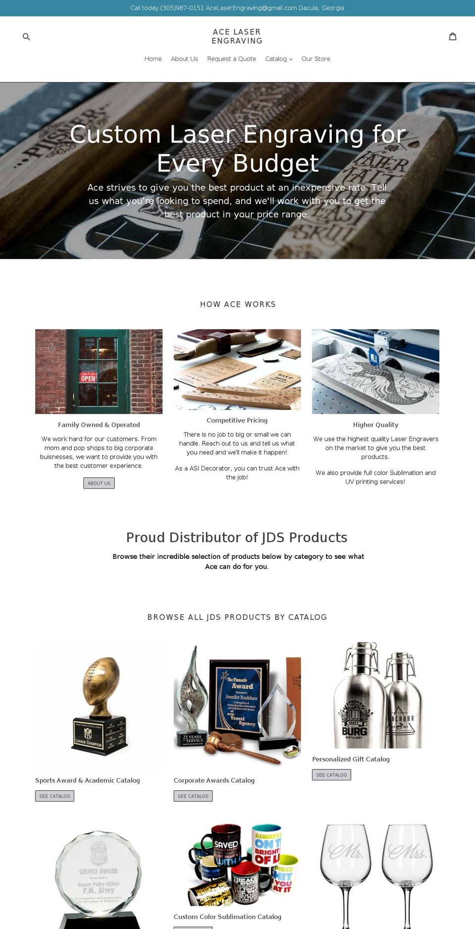 acelaserengraving.com — Shopify storefront screenshot