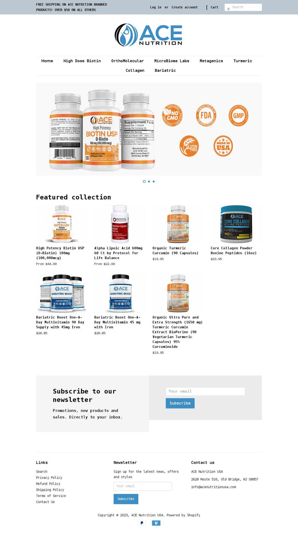 acenutritionusa.com shopify website screenshot