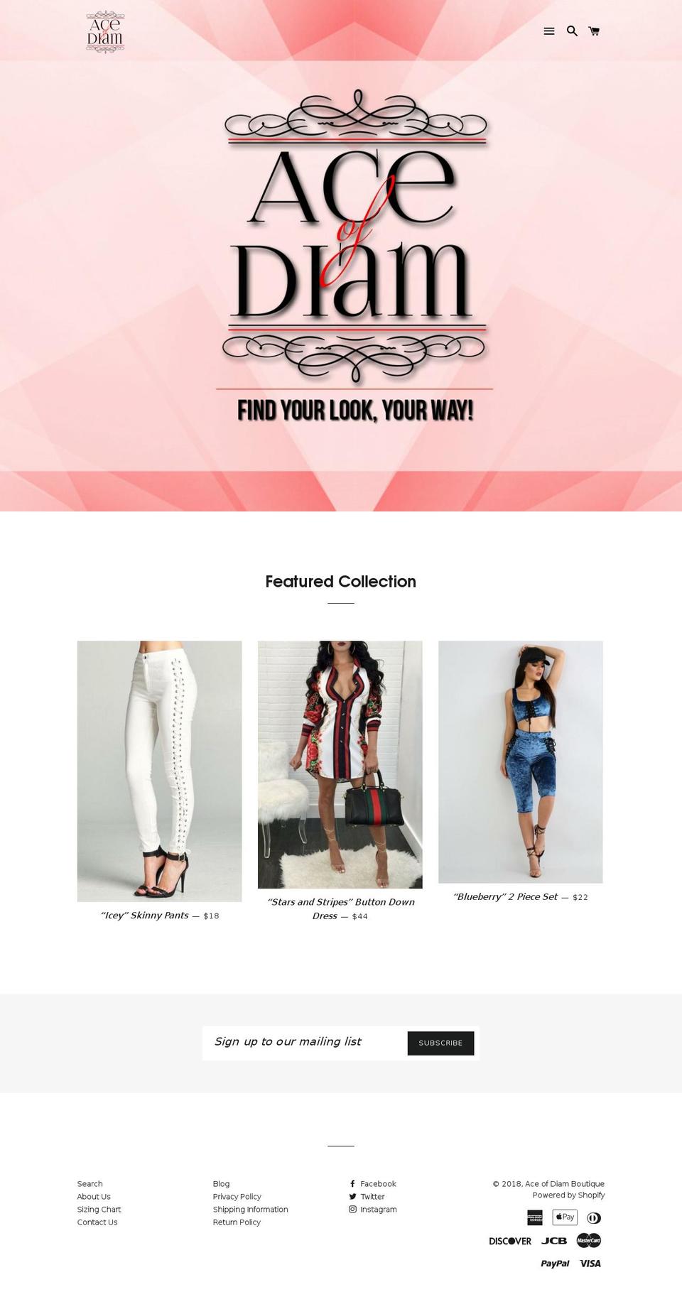 aceofdiamboutique.com shopify website screenshot