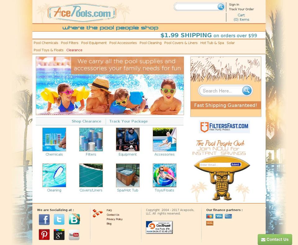 Narrative Shopify theme site example acepools.com
