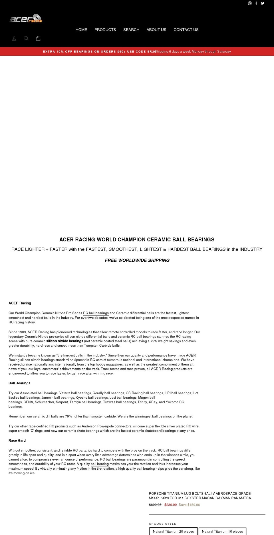 acerracing.com shopify website screenshot