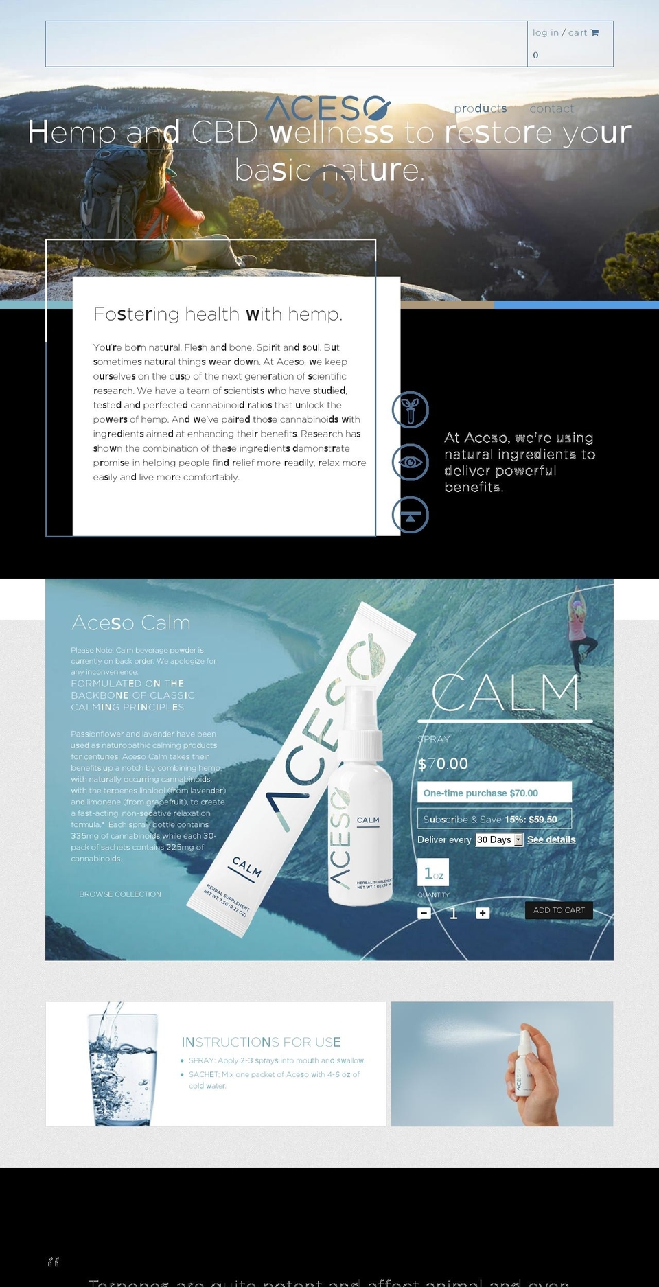 acesobotanicals.com shopify website screenshot