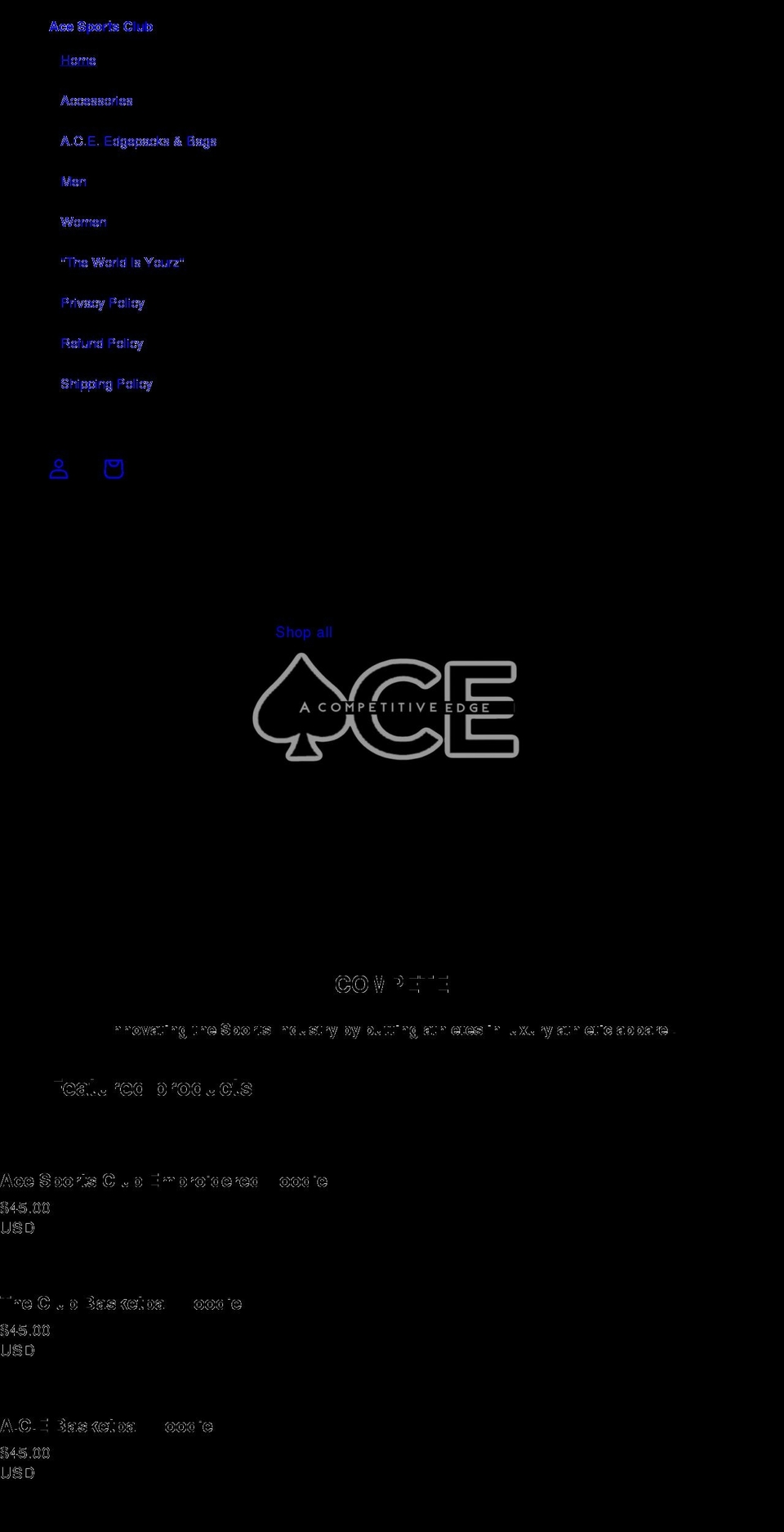 acesportsclub.com shopify website screenshot