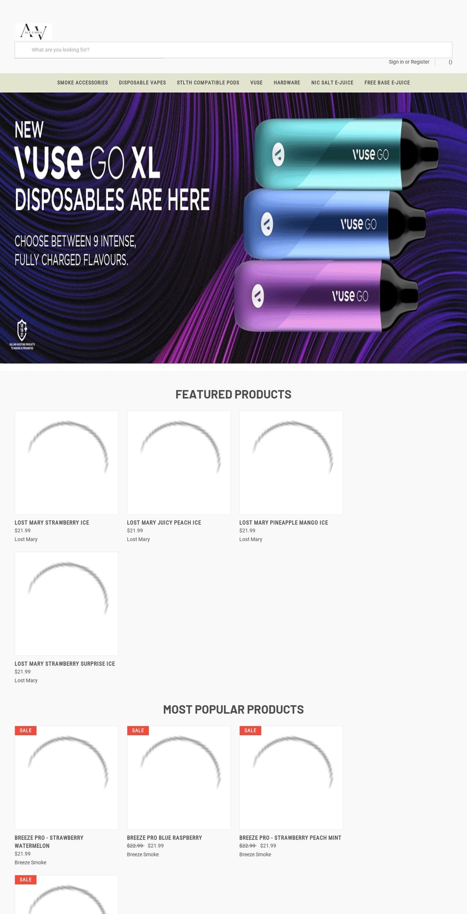 acevapes.ca shopify website screenshot