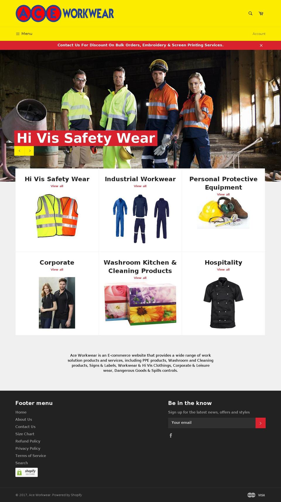 aceworkwear.com.au shopify website screenshot