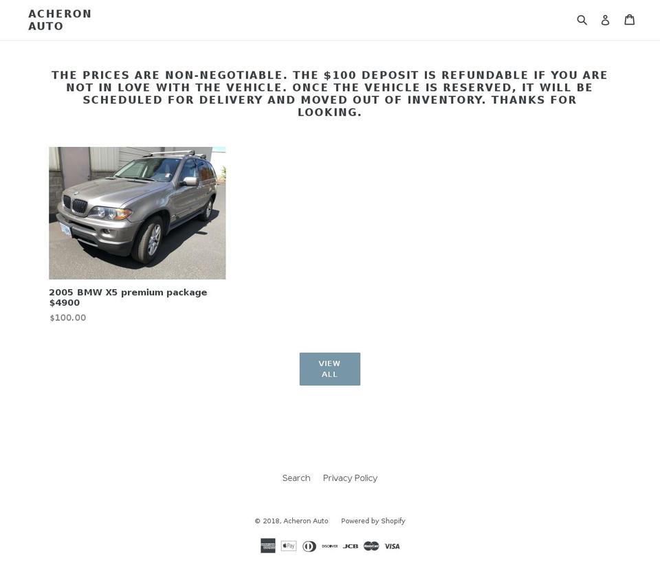 acheronauto.com — Shopify storefront screenshot