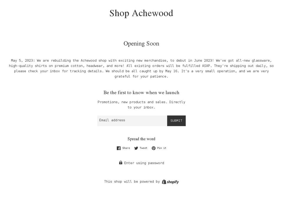 achewood-holiday-pop-up.myshopify.com shopify website screenshot