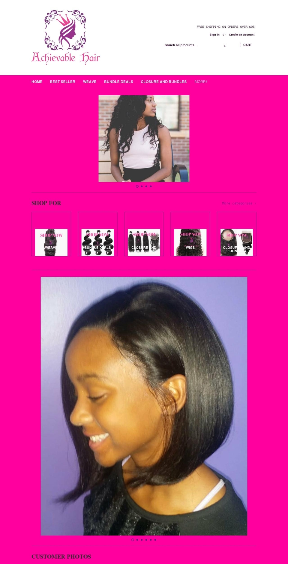 achievablehair.com shopify website screenshot