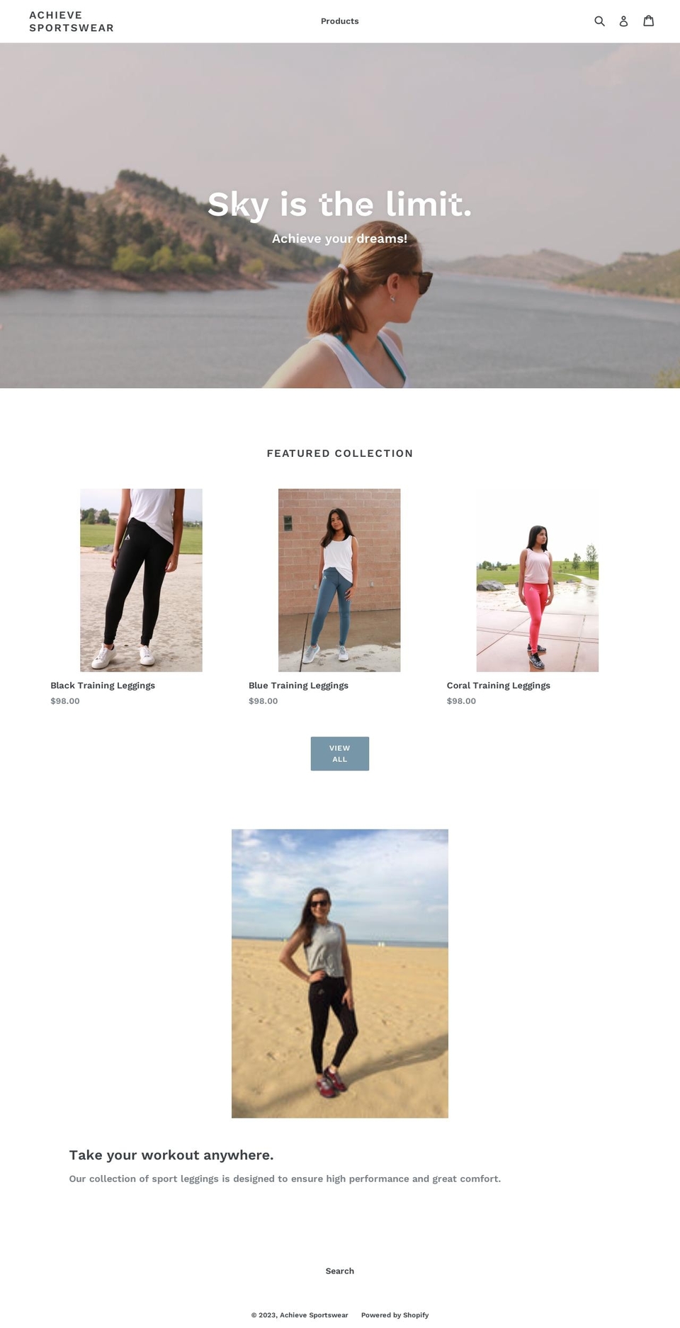 achievesportwear.com shopify website screenshot