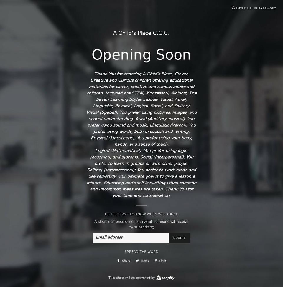 achildsplaceccc.com — Shopify storefront screenshot