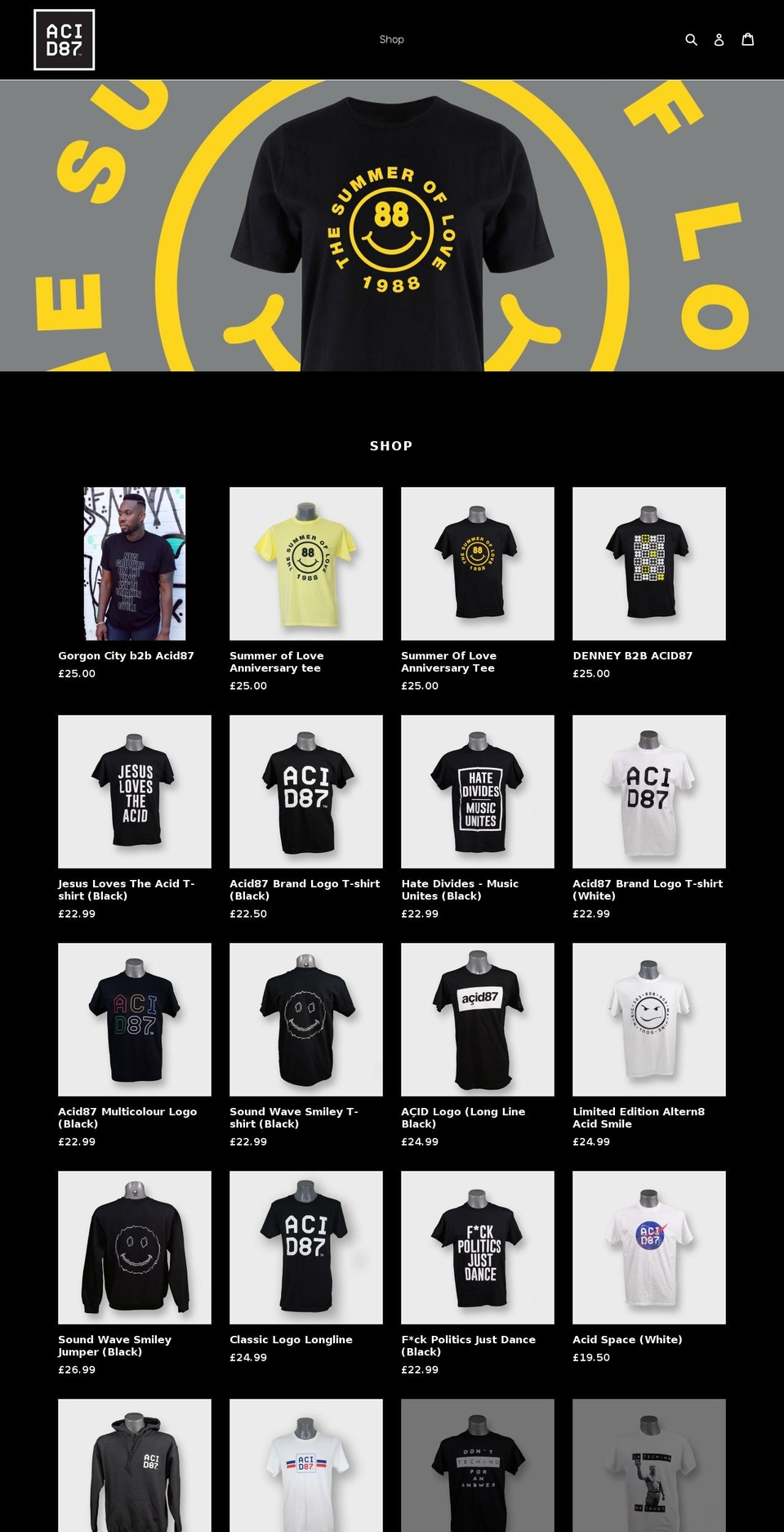 acid87.co.uk shopify website screenshot