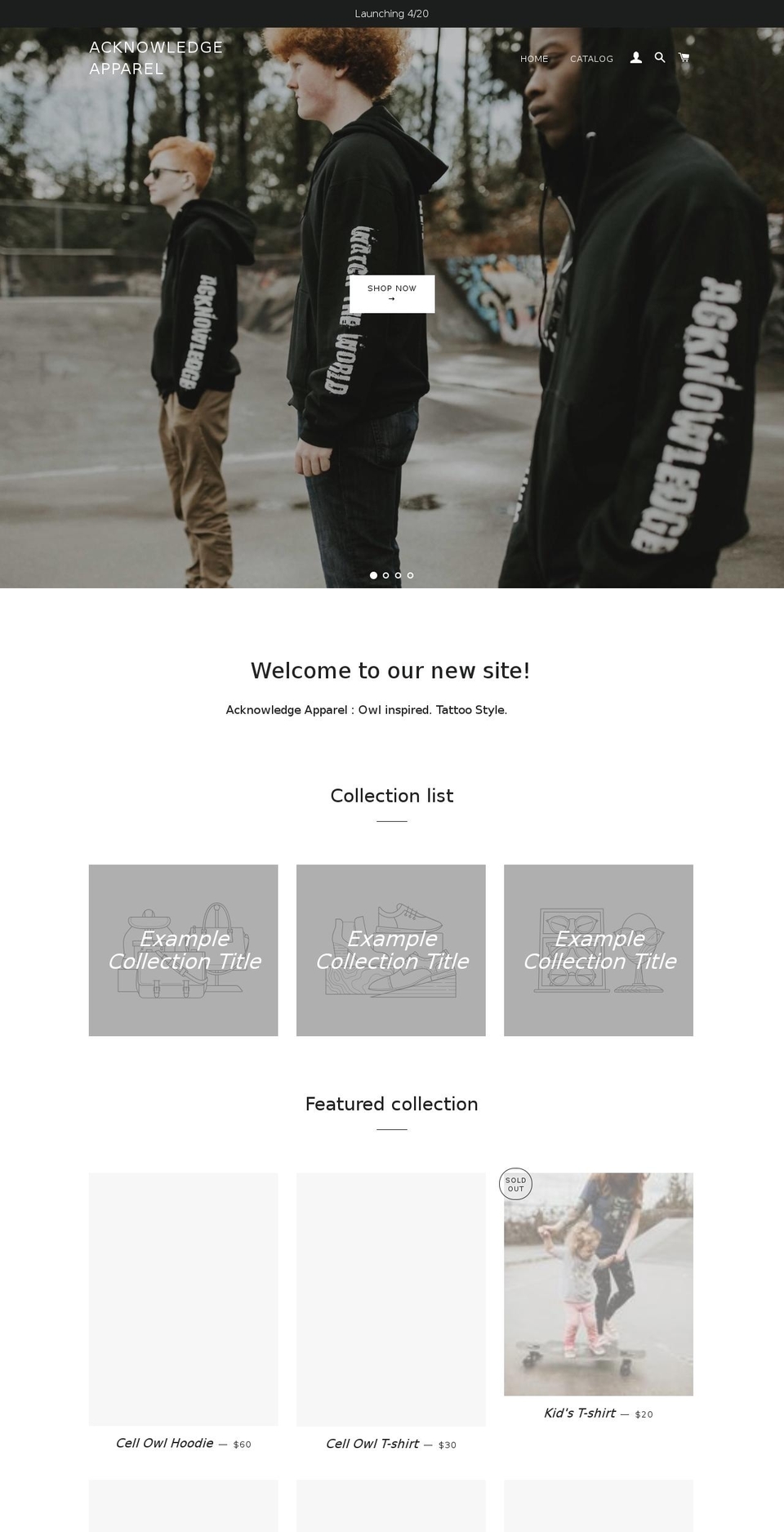 acknowledgeapparel.com — Shopify storefront screenshot