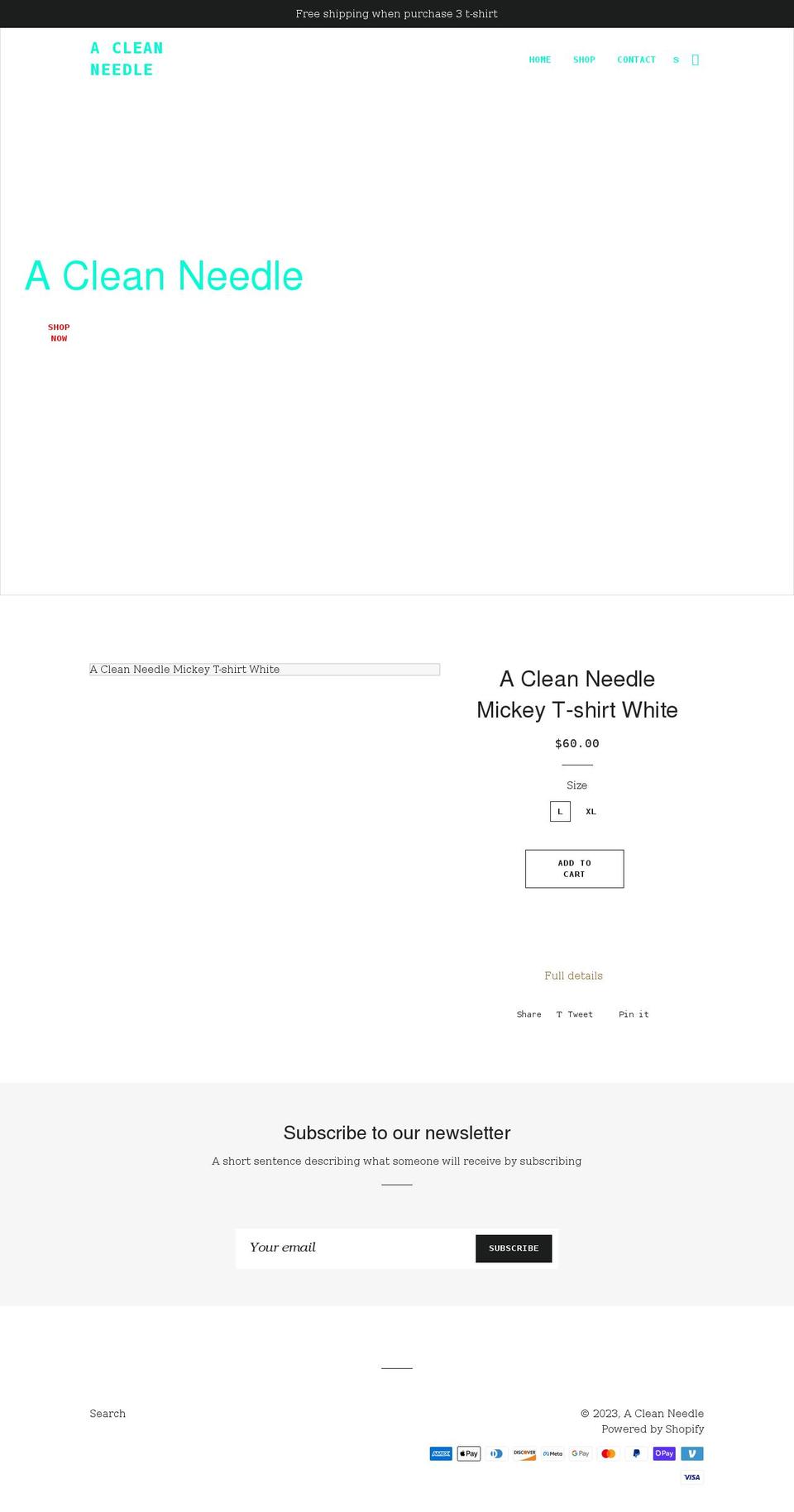 acleanneedle.com shopify website screenshot