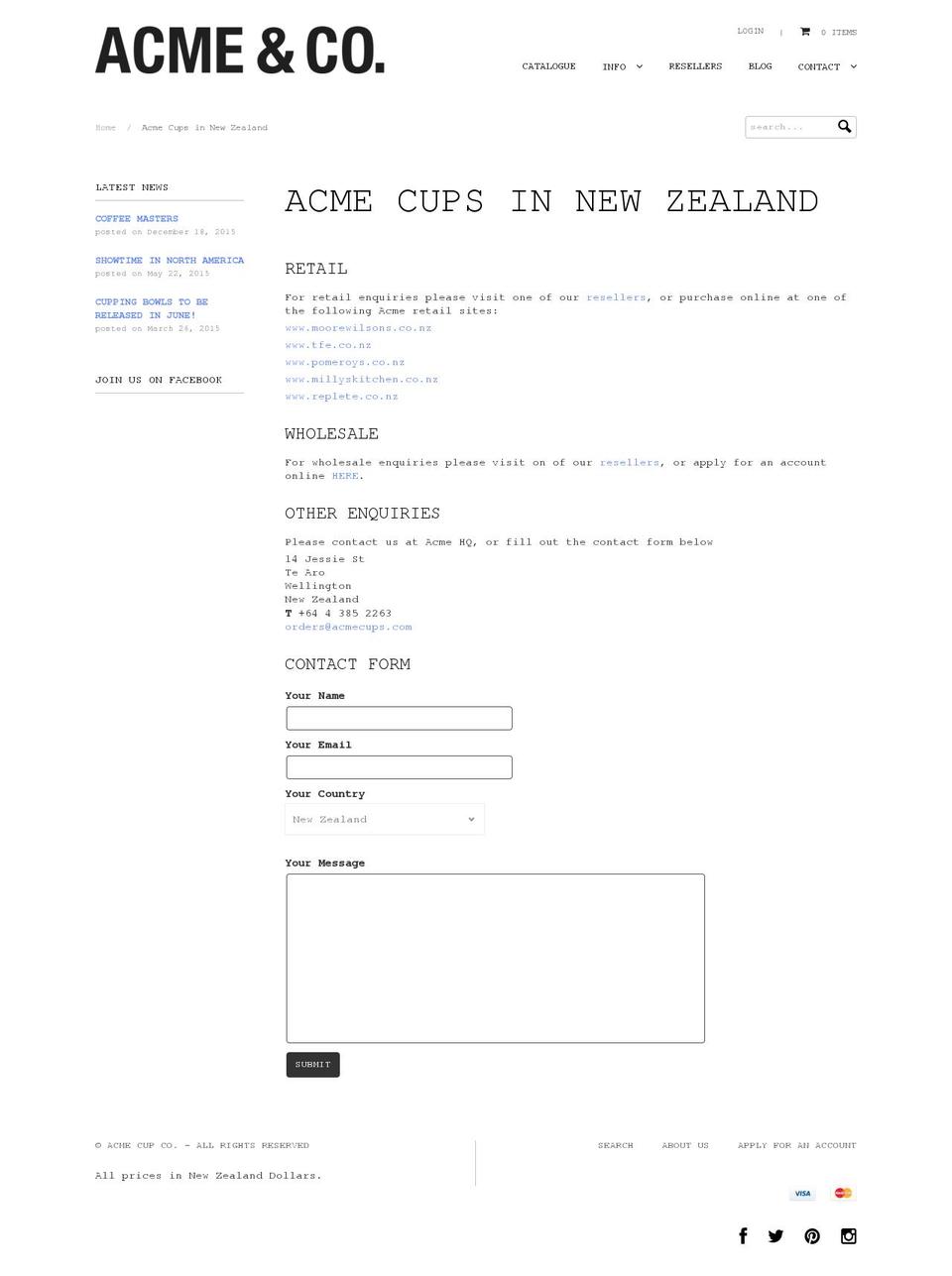 acmeandco.co.nz shopify website screenshot