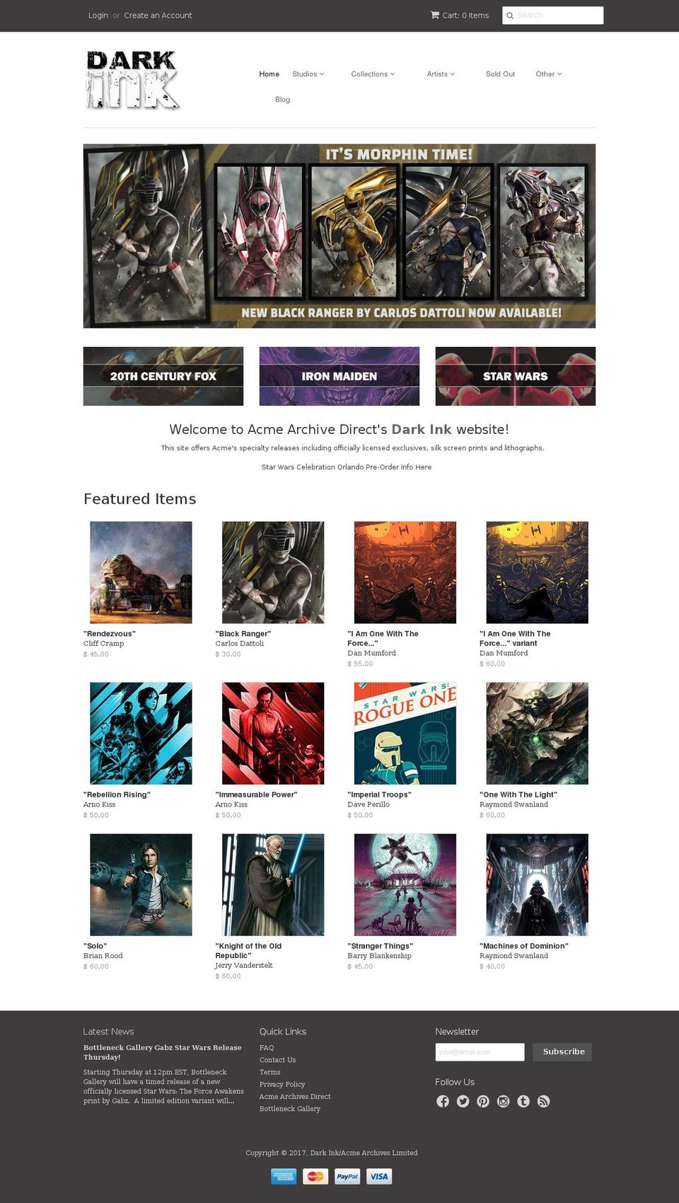 acmespecialtyart.com shopify website screenshot
