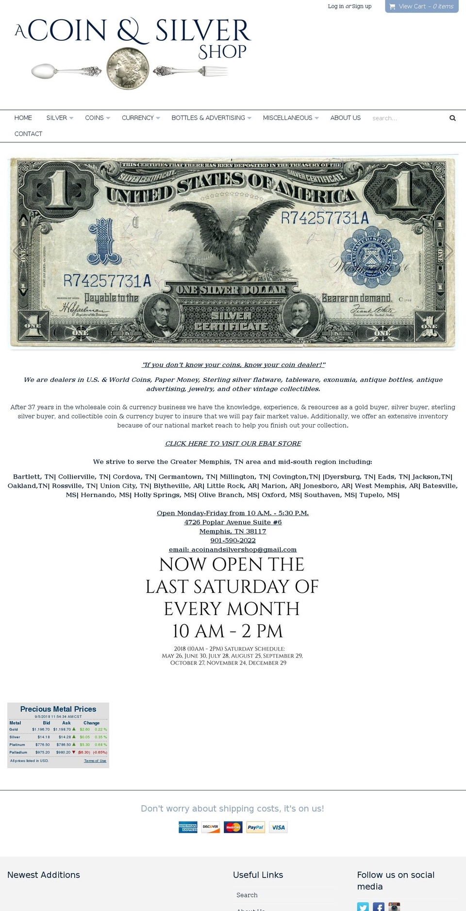 acoinandsilvershop.org shopify website screenshot