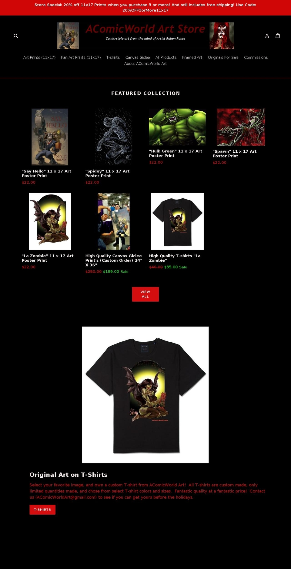 acomicworldart.biz shopify website screenshot