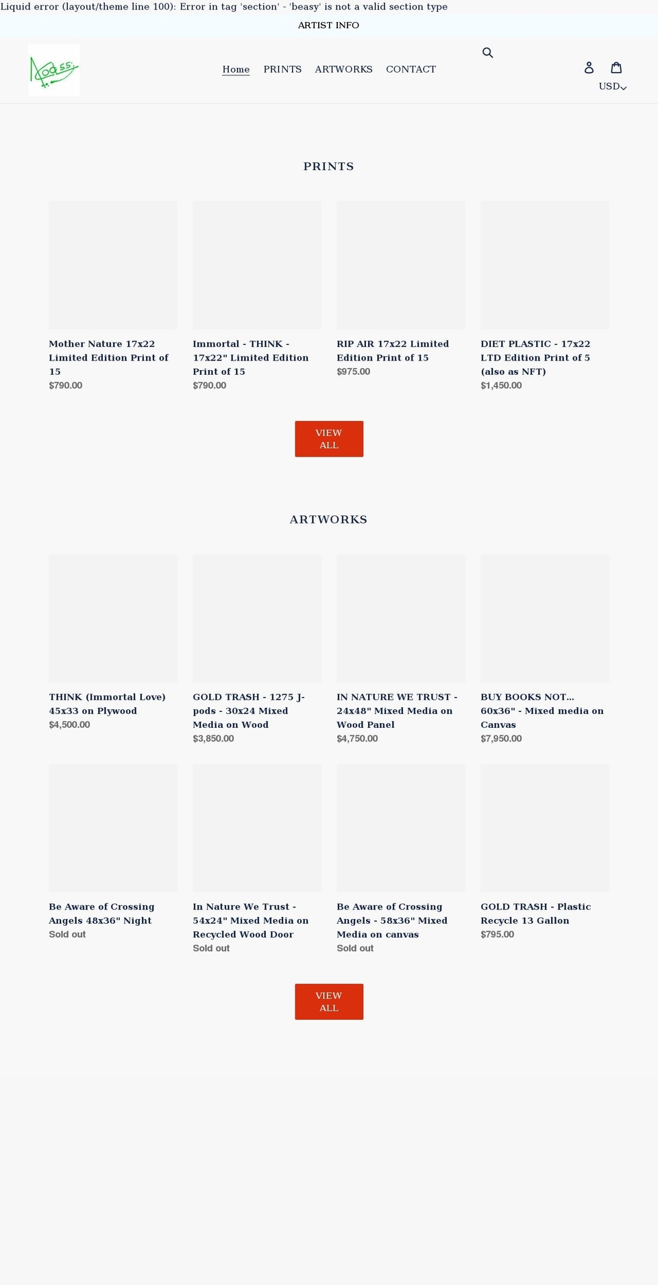 acool55art.com shopify website screenshot