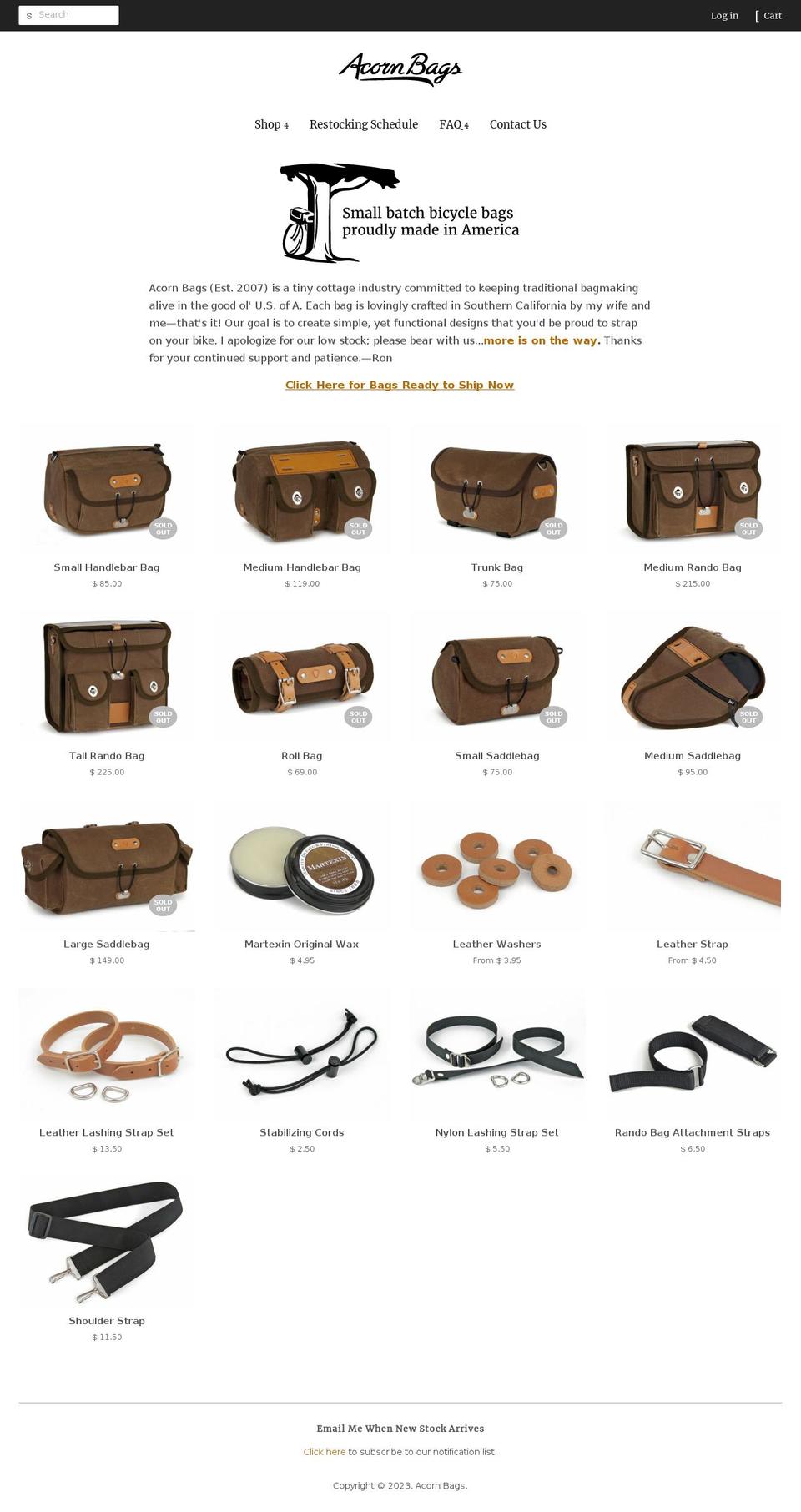 acorn-bag.myshopify.com shopify website screenshot