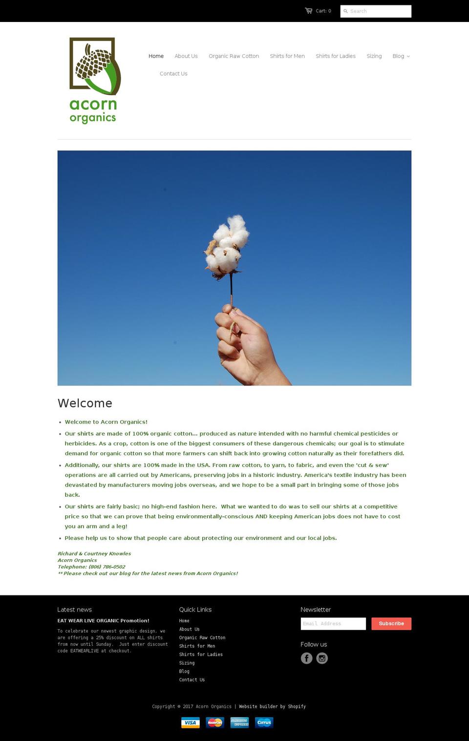 acorn-organics.com shopify website screenshot