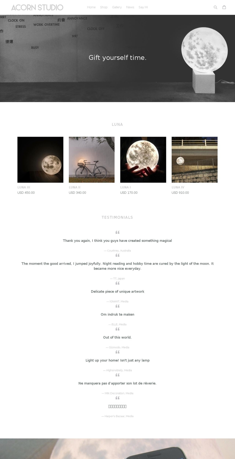 acorn.space shopify website screenshot