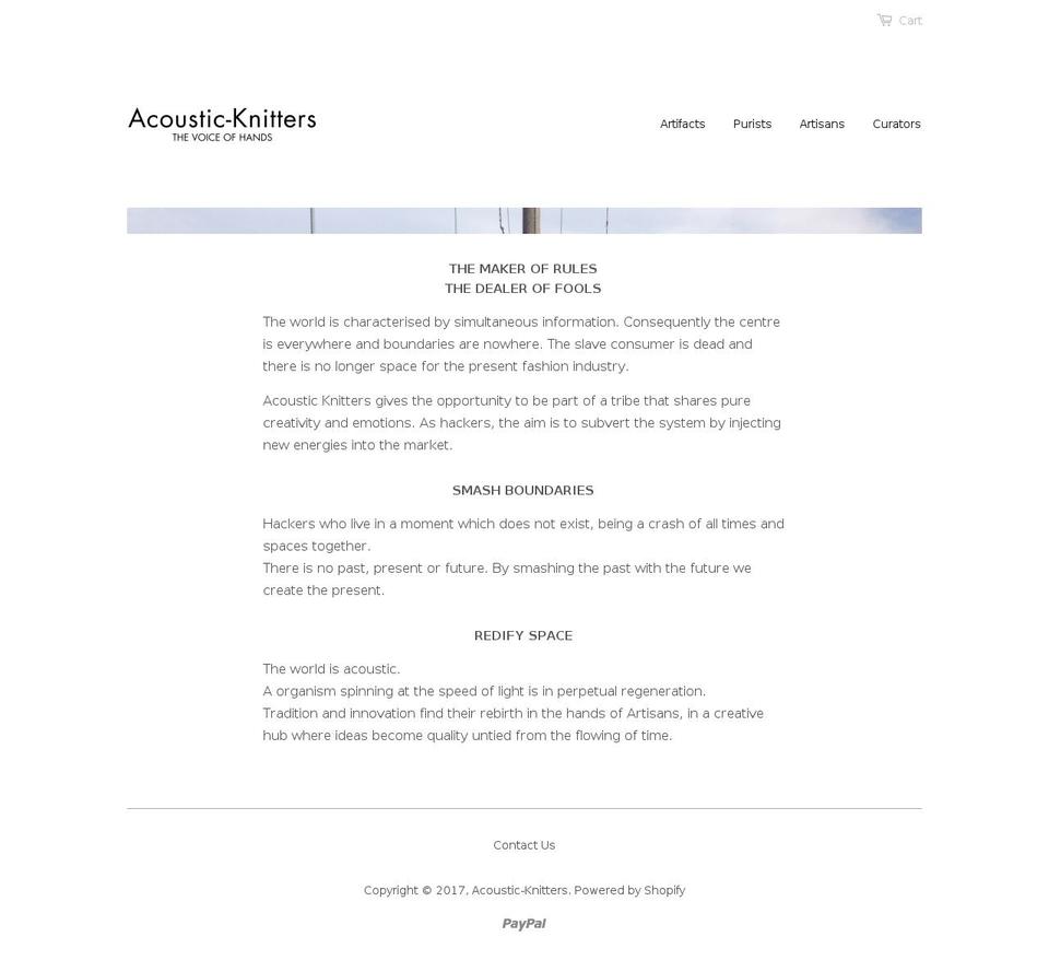 acoustic-knitters.com shopify website screenshot