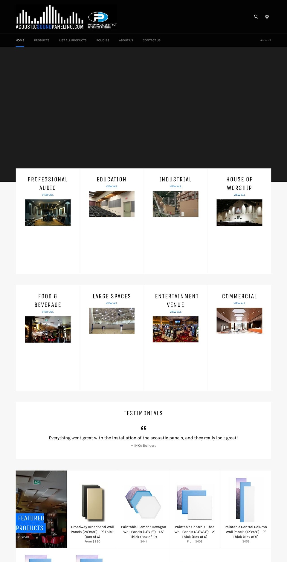 acousticsoundpaneling.com — Shopify storefront screenshot