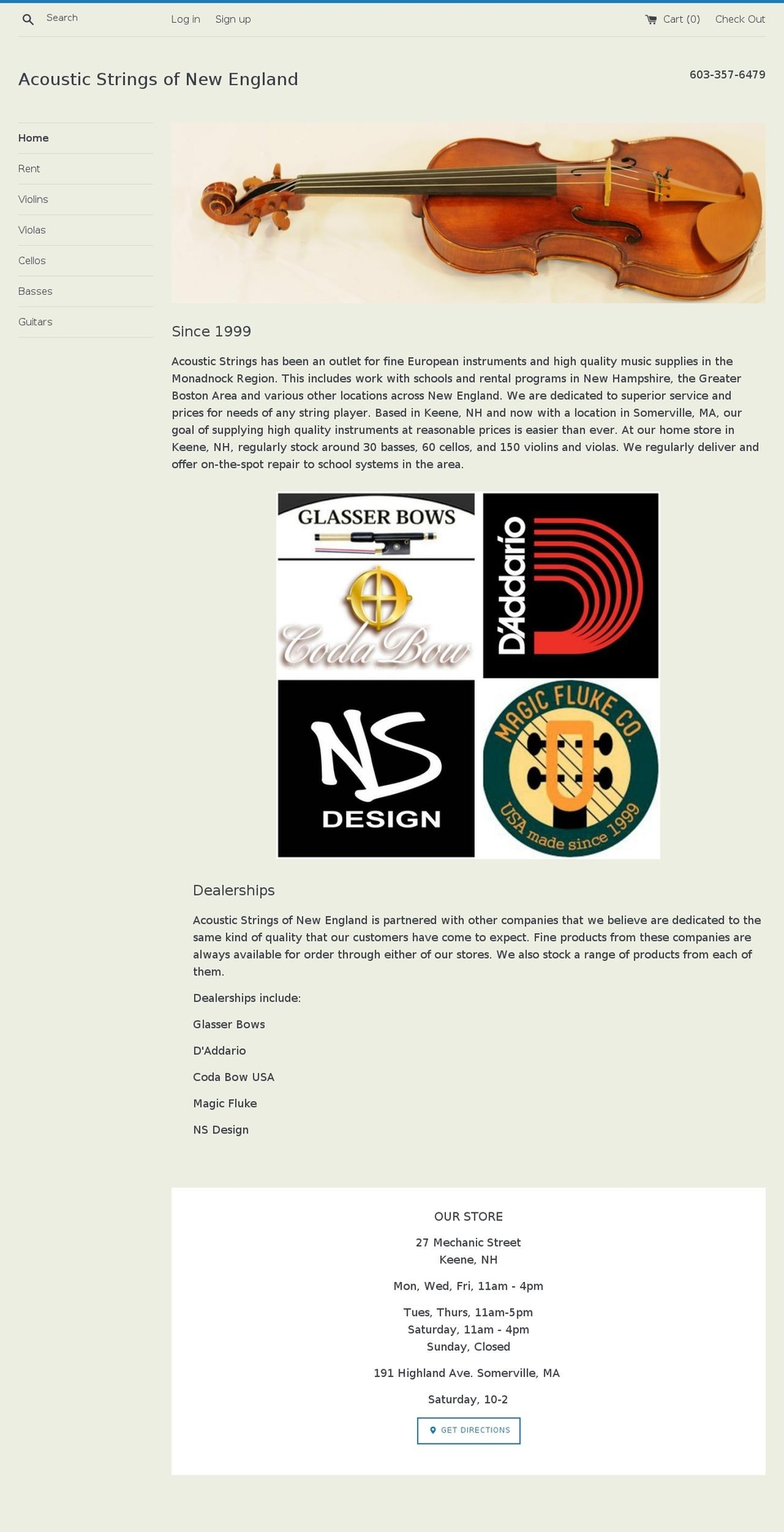 acousticstringsofnewengland.com — Shopify storefront screenshot