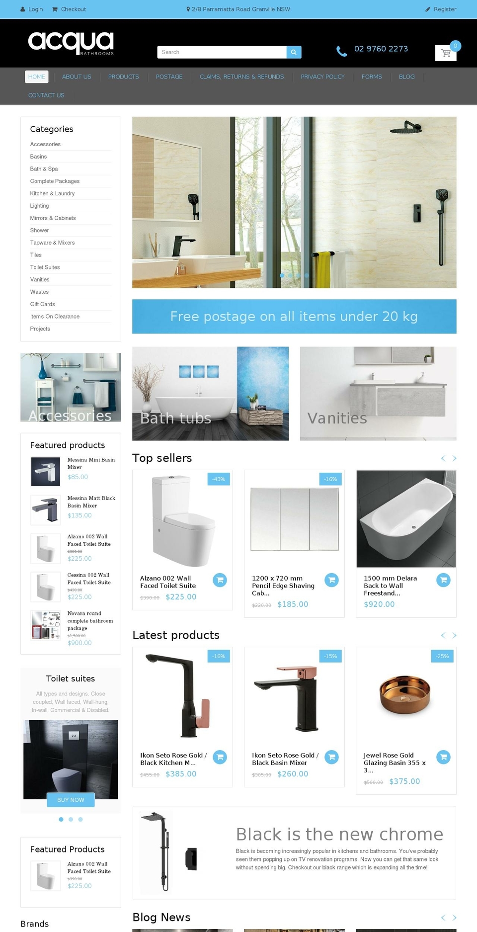 acquabathrooms.com.au shopify website screenshot