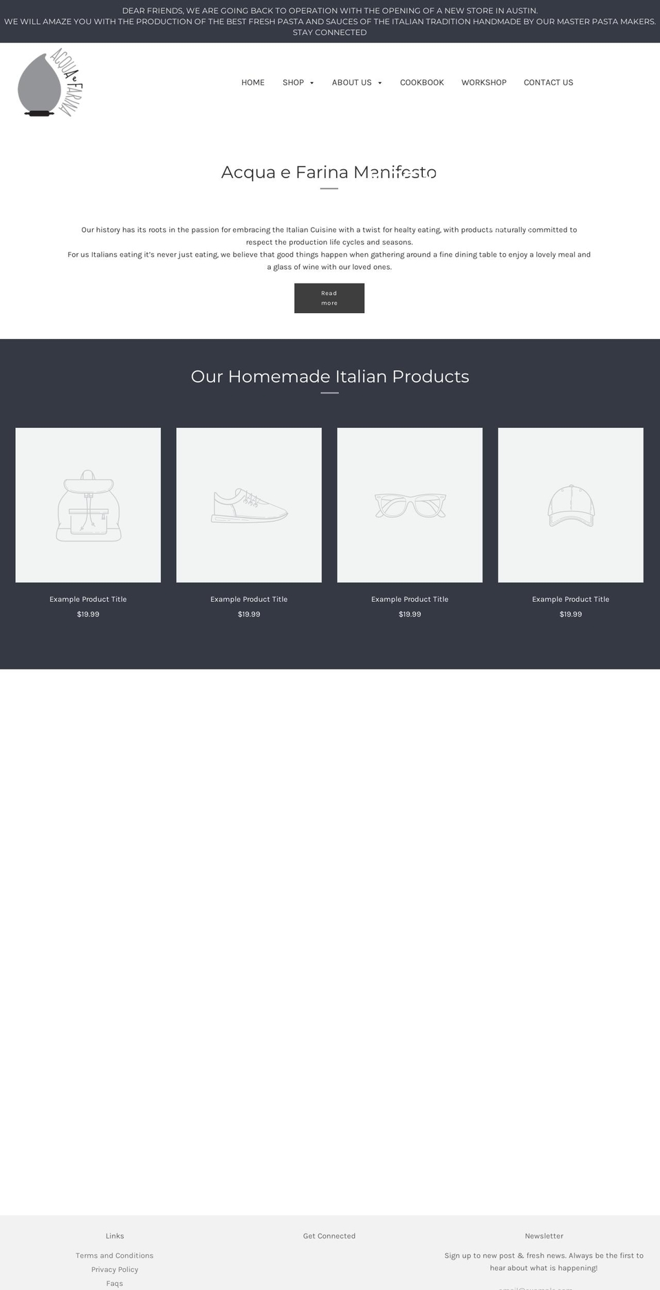 acquaefarina.com shopify website screenshot