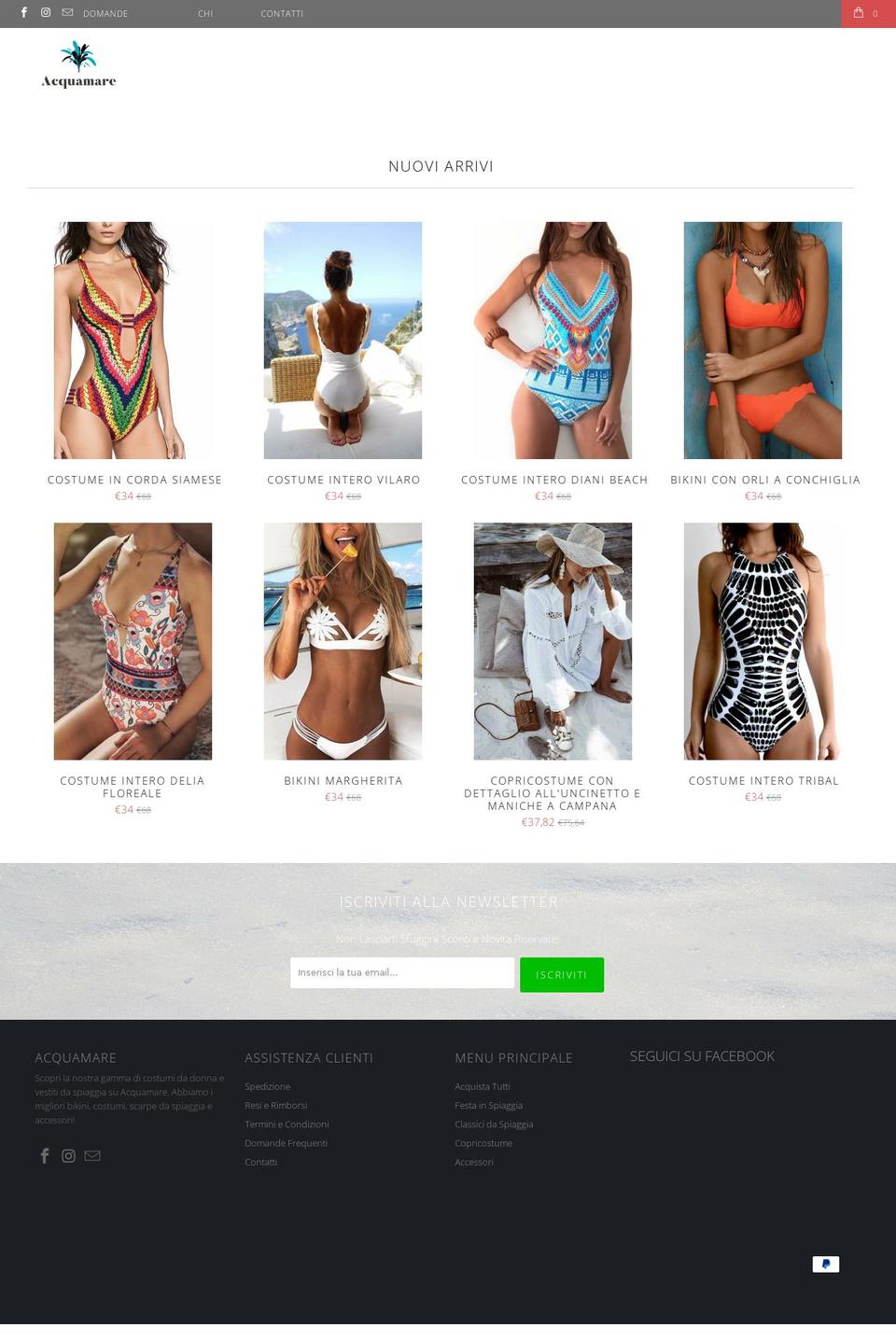 acquamareshop.com shopify website screenshot